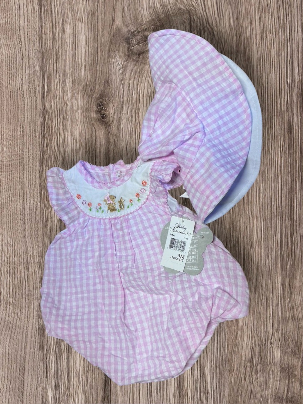 NWT Essentials 2-piece set pink and white gingham bubble Romper